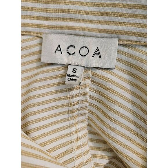 ACOA white and tan striped long sleeved button down crop top with tie waist. Siz - Picture 4 of 5
